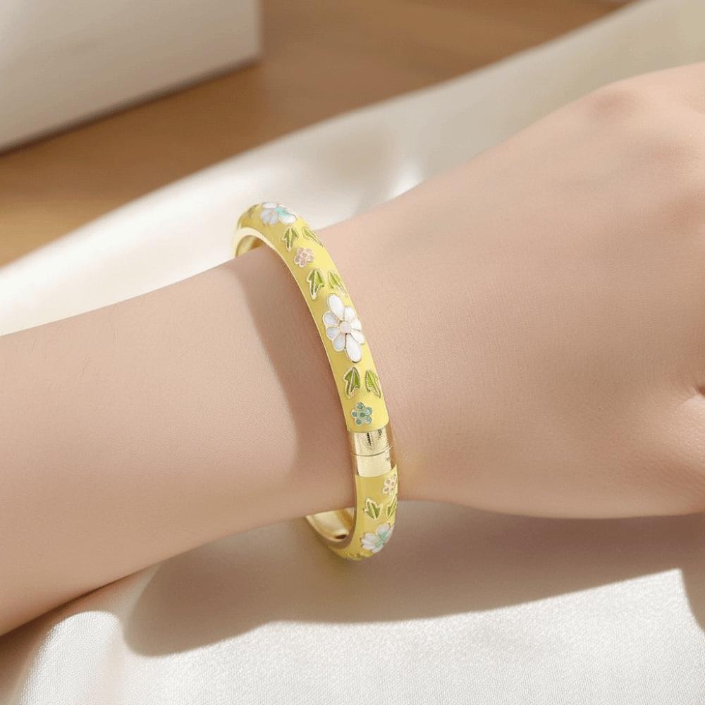 Ethnische Blumenmotive Emaille-Armband Zink Zinklegierung Material Cloisonné-Armband Traditioneller Stil