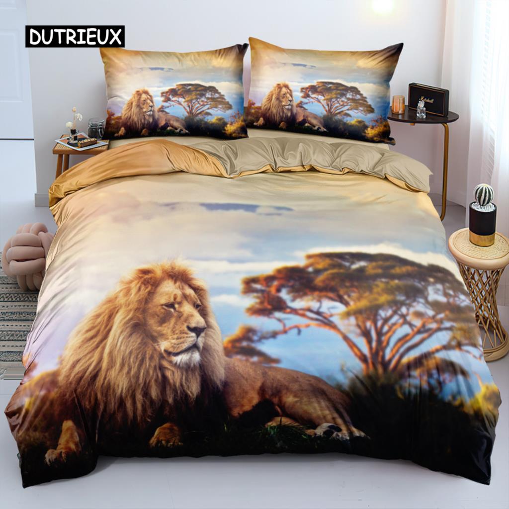Black Lion Duvet Cover Bed Sheet Pillow Three-Piece Bedding Set
