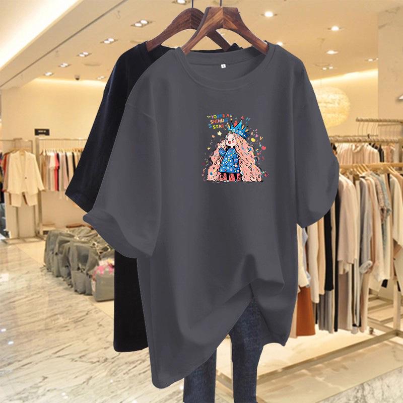 Women's White Cotton Round Neck Short Sleeve T-shirt, Summer 2026 Loose Fit, Versatile Fashion Top
