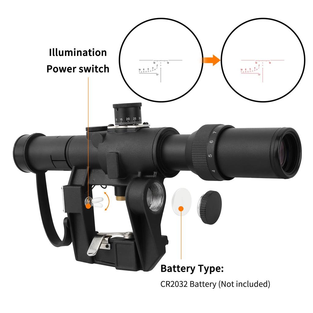 FOCUHUNTER 3-9X26 SVD Zielfernrohr für Dragunov AK, FFP, Taktisches Zielfernrohr, Erste Bildebene, Seitenmontage, PSO-1 SchwarzRotes Absehen, Ausziehbare Sonnenblende,