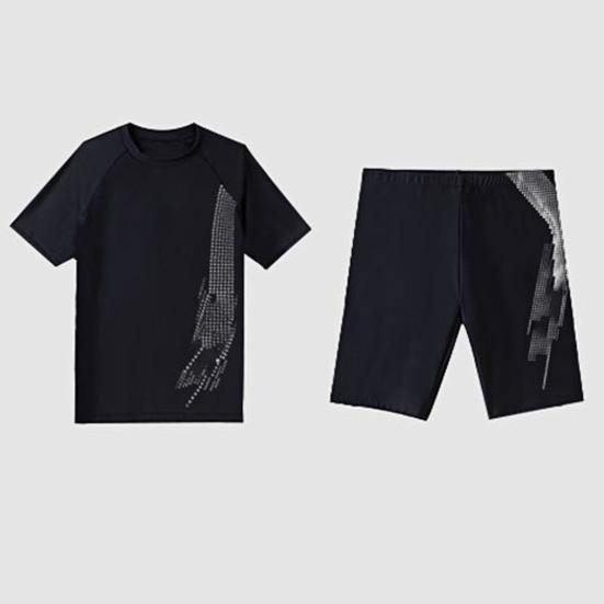 Herren Schwimmshorts Wassersport Oberteil Rundhals Kurzarm Schlanke Passform Elastisch Atmungsaktiv Schnelltrocknend Gestreifte Kniehohe Hose Surfen Waten