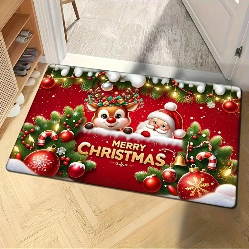 VIKAMA 2025 Christmas Welcome Floor Mat Anti-Slip Kitchen Bedroom Floor Mat Indoor Outdoor Entrance Carpet Home Decoration