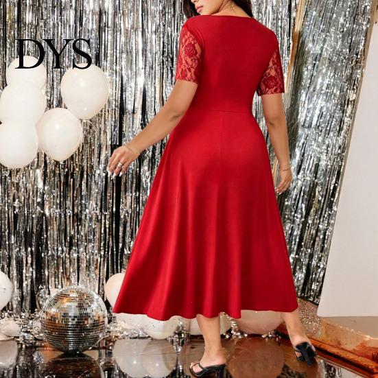 Robe ajustée à col en V Grande Taille Formelle pour Femmes Dentelle Manches Courtes Coupe A-line Légère Été Mère de la Mariée Invité de Mariage Robe de Soirée