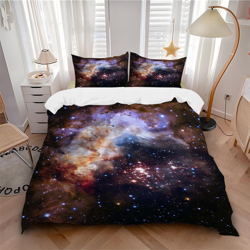 3pcs Space Bedding Set, 1 Soft Quilt Cover + 2 Pillowcases, Machine Washable, Suitable for All Seasons