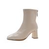 Mode Herfst Winter Achterrits Vierkante Neus Dames Elegante Laarzen 2024 Hete Verkoop Nieuw Effen Kleur Vetersluiting Gesp Mode Dames Schoenen