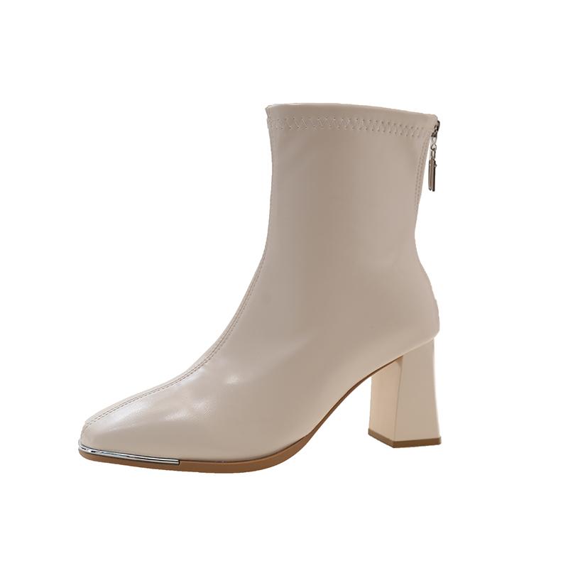 Fashion Autumn Winter Back Zipper Square Head Ladies Elegant Boots 2024 Hot Sale New Solid Color Lace-up Buckle Fashion Women Shoes 35 бежевый 3147₽