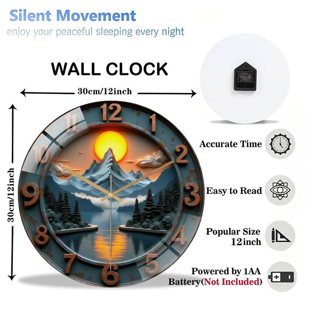 30cm Diameter Glass Wall Clock with Silent Mechanism Perfect for Bedrooms