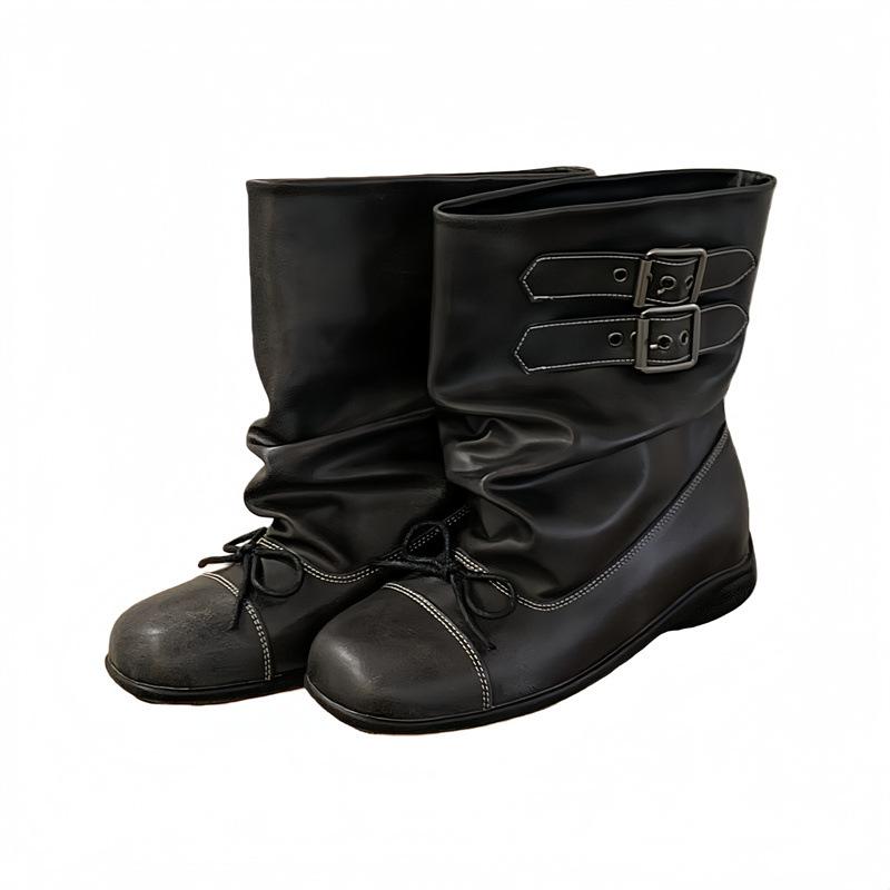 New bow short boots women's ballet style retro old short tube pleated black boots women's original
