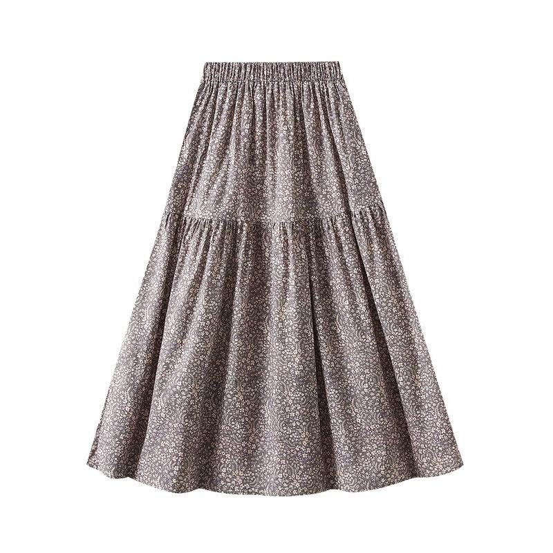 

Qooth Rustic Style Floral Print A-Line Midi Skirt Romantic Flowy Elastic Waist With Pockets QT2758 One Size фиолетовый