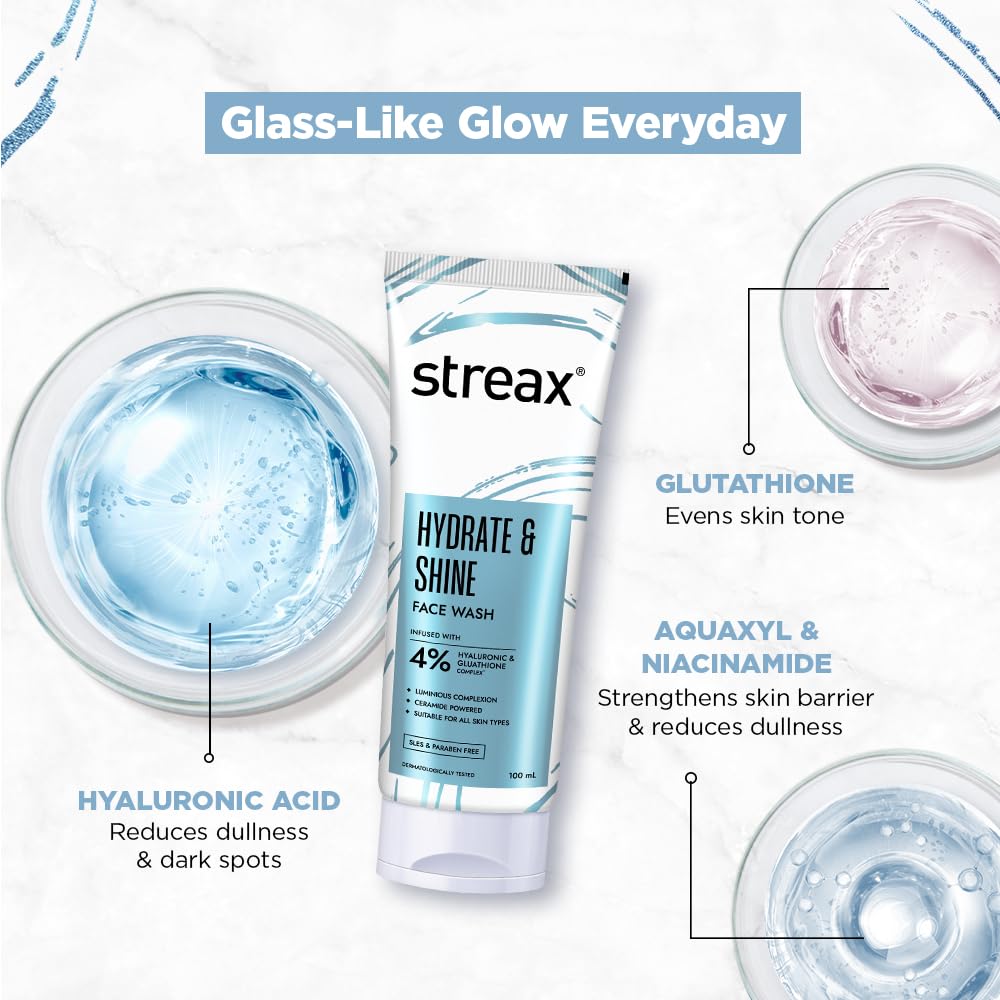 Streax Skin Hydrate & Shine Face Wash Cleanser 100ml for Men Women Deep Hydration & Radiant Glow All Skin Types