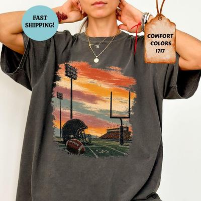 Comfort Colors® Football Mom Sunset Shirt, Football High School Fridays Tee, Game Day T-Shirt