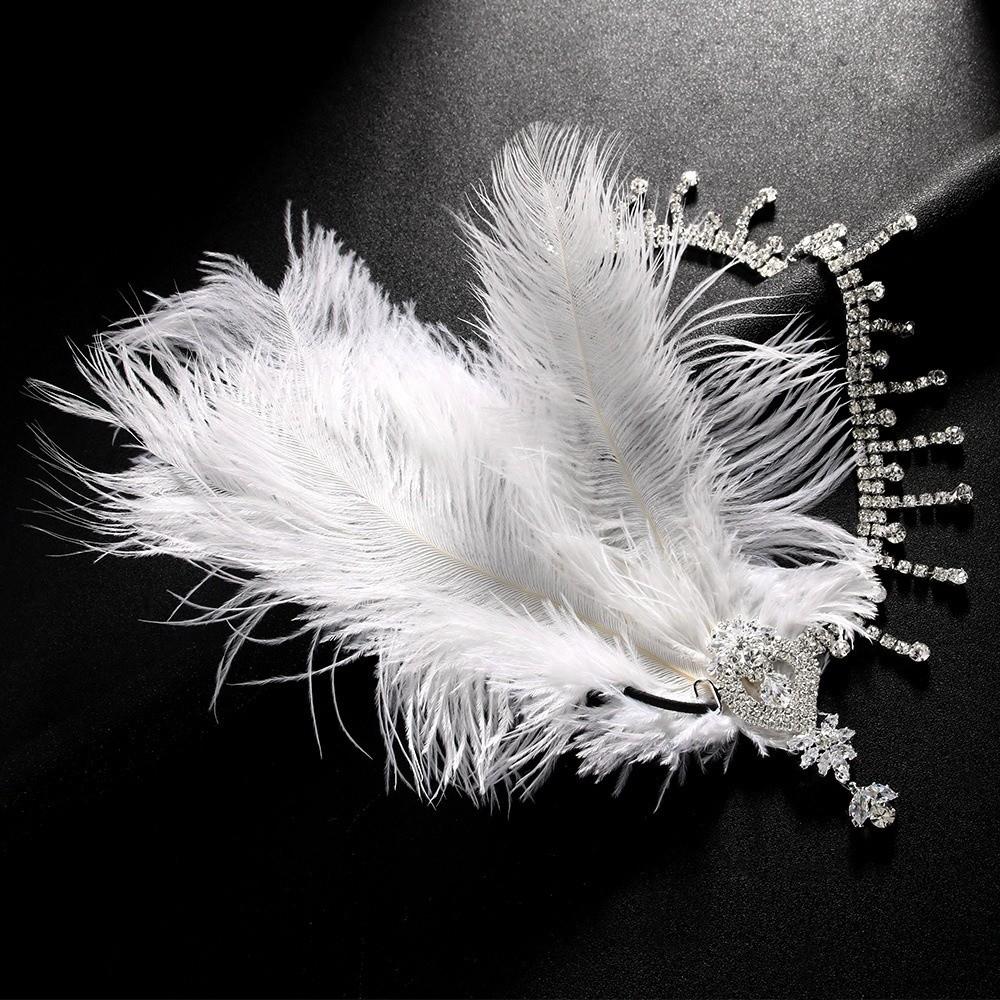 Vintage Feather Headband Crystal Masquerade Hair Band Exquisite Cosplay Dress Headwear Girls
