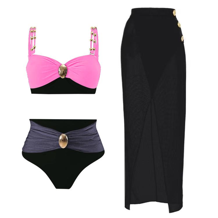 2025 Gold-Plated Color Block High Waist Bikini for Women