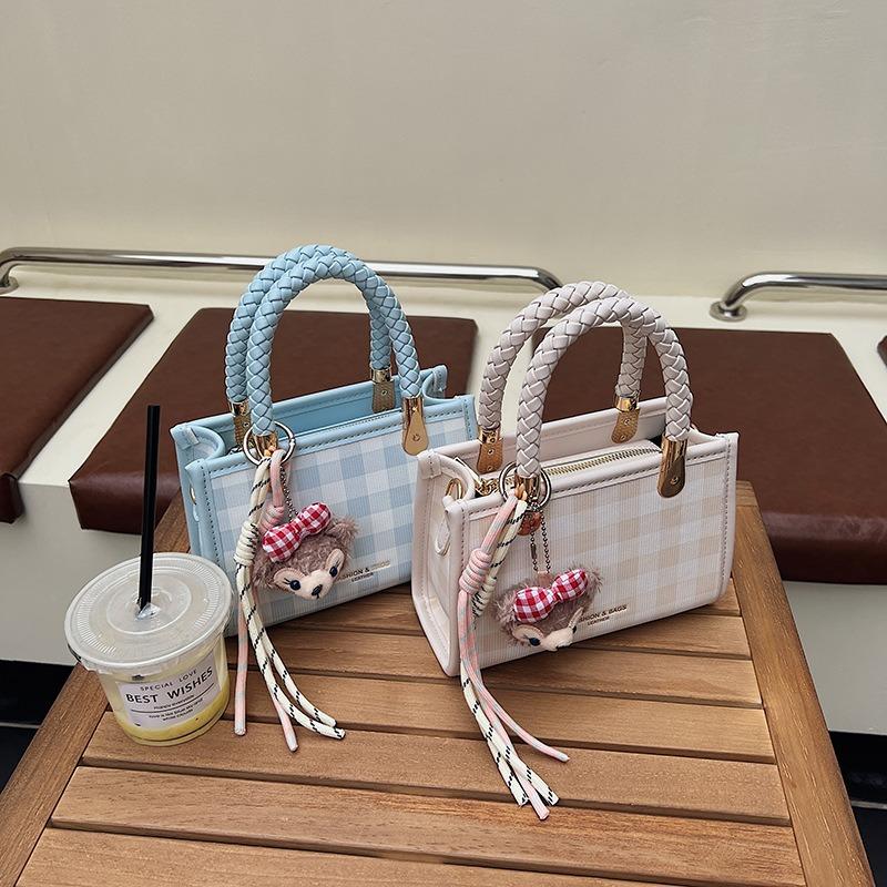 Simple plaid small bag women's new fashion commuter small square bag summer versatile shoulder messenger bag