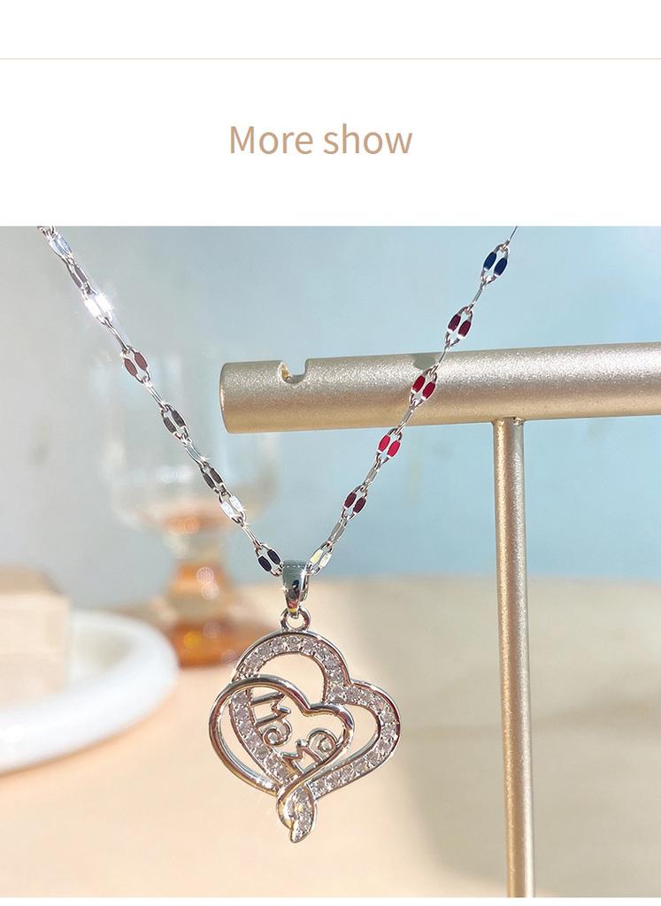 Heart Shape Mama Pendant Inlaid Zircon Titanium Steel Clavicle Necklace For Mother