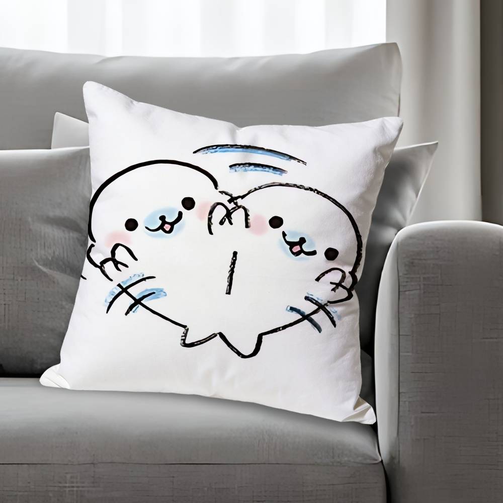 M-Mamegoma S-Seal Cute Meme Pillow Cases for Bedroom Living Room Sofa Home Decor Polyester Cushion Cover with Zipper
