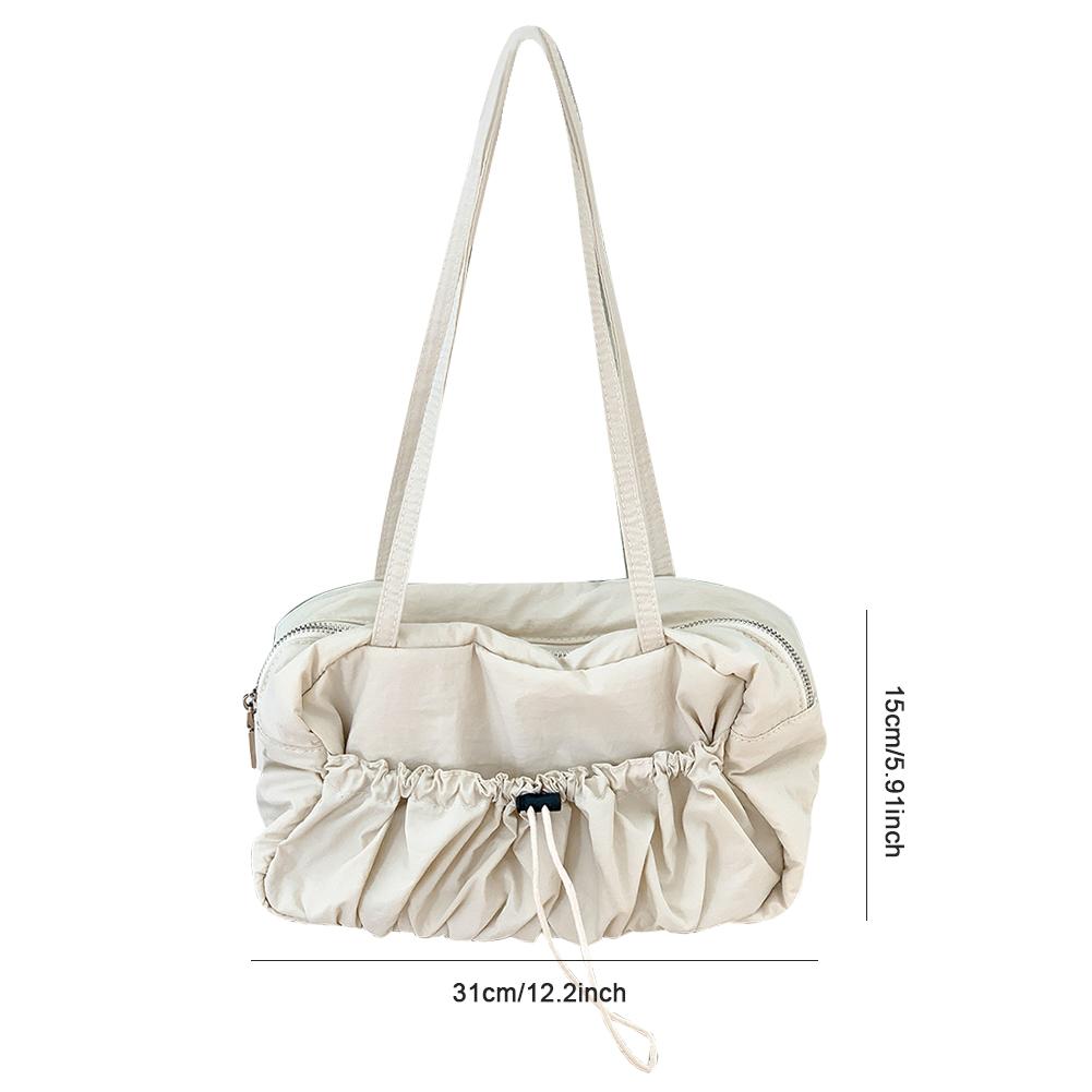 Women Pleated Shoulder Bag Fashion Casual Underarm Pouch Large Capacity Lightweight Top-Handle Bags Drawstring Tote Handbag