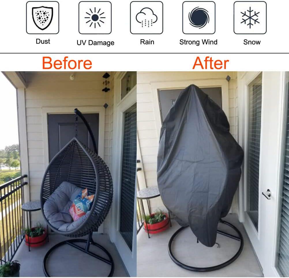 Waterproof Outdoor Egg Chair Cover, 210D Black Oxford Cloth, Dustproof and Weatherproof.