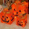 Collapsible Festival Storage Boxes 3Pcs Lighted Halloween Pumpkin Gift Boxes Spooky Face Glowing Decorative Pine Branch Accents Presents Box