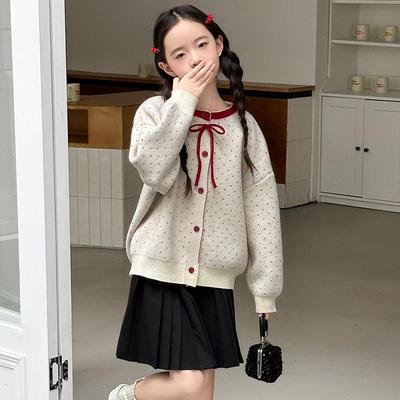 Girls' Fashionable Knitted Cardigan for Spring and Autumn 2025 - Stylish Sweater for Primary School Children