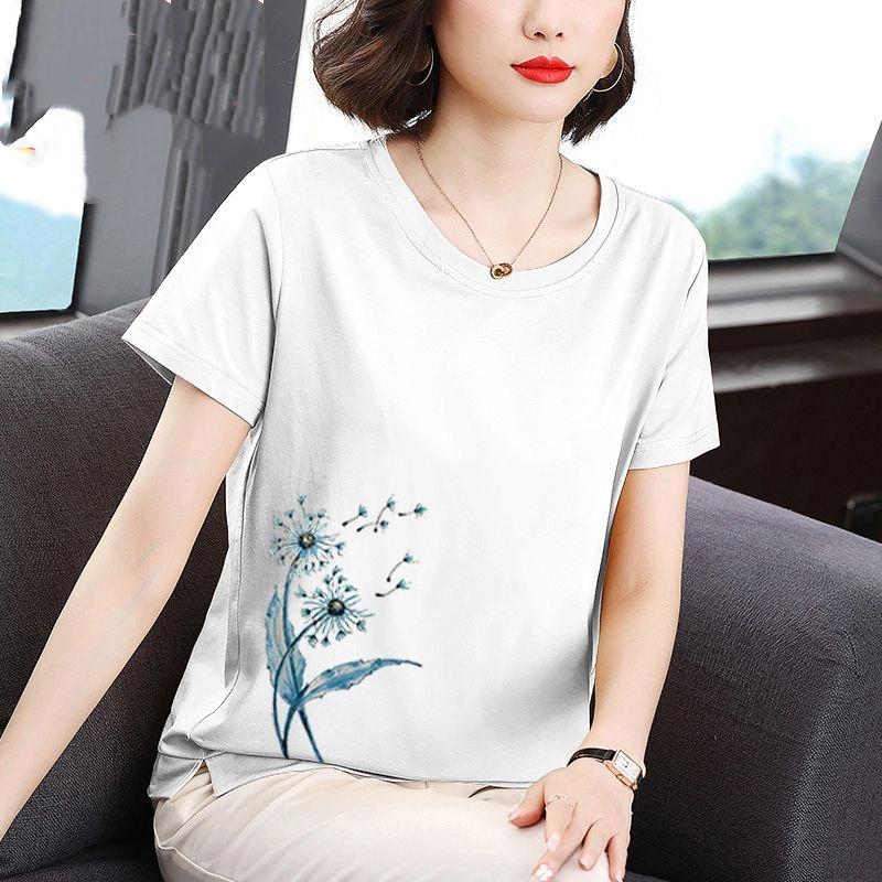 

Pure Cotton T-shirt Short-sleeved Women s Round Neck Summer Wear Middle-aged Top Belly-covering T-shirt L червоний