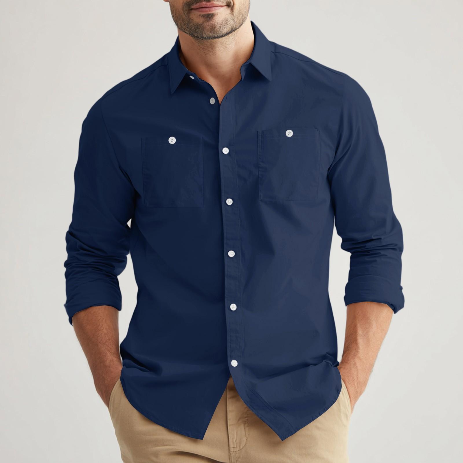 

Men s Loose Classic Lapel Multi-pocket Industrial Work Shirt Top S Темно-синій