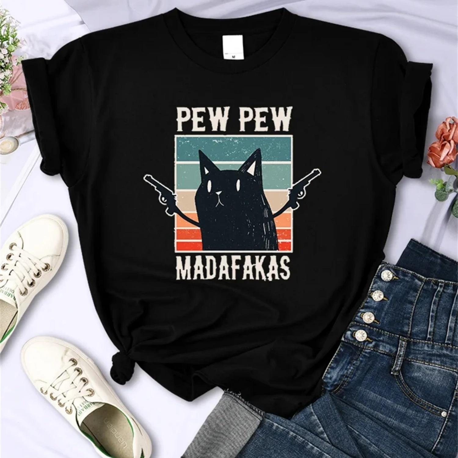 

Pew Pew Madafaks Cute Funny Print T Shirts Hip Hop Vintage Tee Clothes Creativity Casual Tops Crewneck Wos Short Sleeve S чёрный