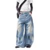 Vintage Distressed Graffiti Denim Pants Unisex Loose Wide Leg Trousers High Street Style