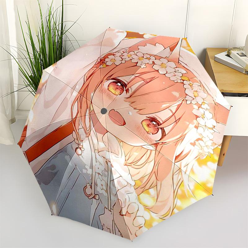 1pc Anime Character Cherry Blossom Floral Print Automatic Opening Folding Outdoor Umbrella with 8-Rib Iron Frame - Perfect for Fans, Travelers, D