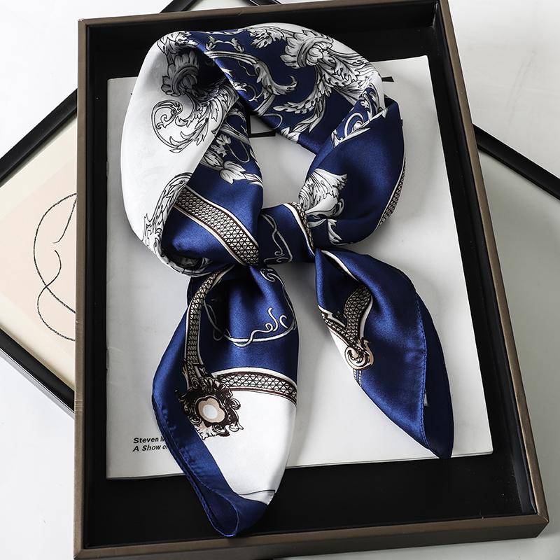 70*70CM Fashion Silk Square Scarf Women Satin Shawl Wrap Hijab Female Hair Band Luxury Ladies Print Design Headband Scarves