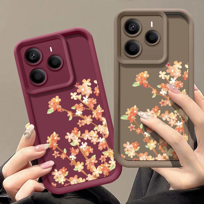 Orange Blossoms Floral Pattern Case For Xiaomi 14T 13T 11T Pro Funda Redmi Note 14 13 Pro 5G 4G 12 11 Shockproof Bumper Silicone Cover