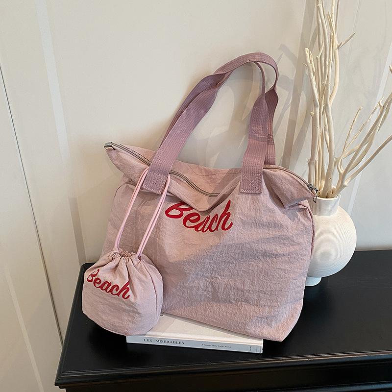 

Canvas bag, new shoulder large-capacity tote bag, drawstring, commuter, literary and artistic two-piece set, tote bag. розовый