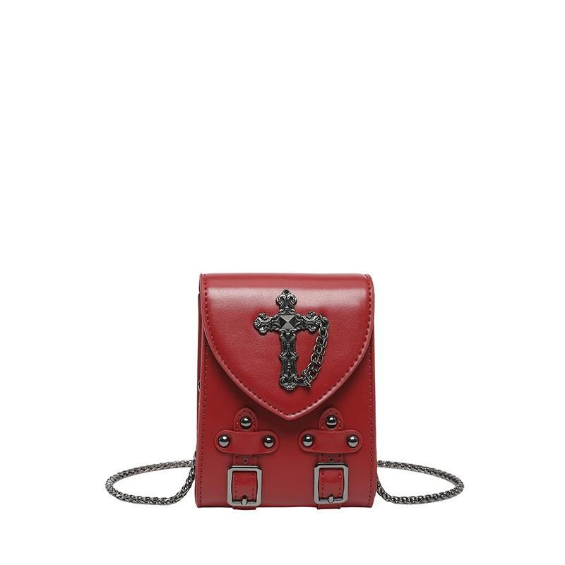 

Niche Design Locomotive Punk Commuter Bag Female Internet Celebrity Cross Rivet Chain Shoulder Crossbody червоний