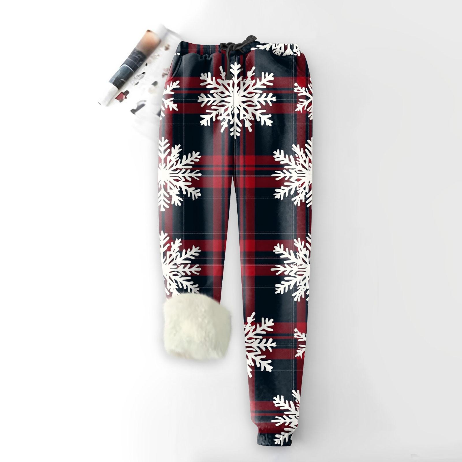 

Женские модные рождественские спортивные свободные утолщенные теплые флисовые брюки с принтом XL белый