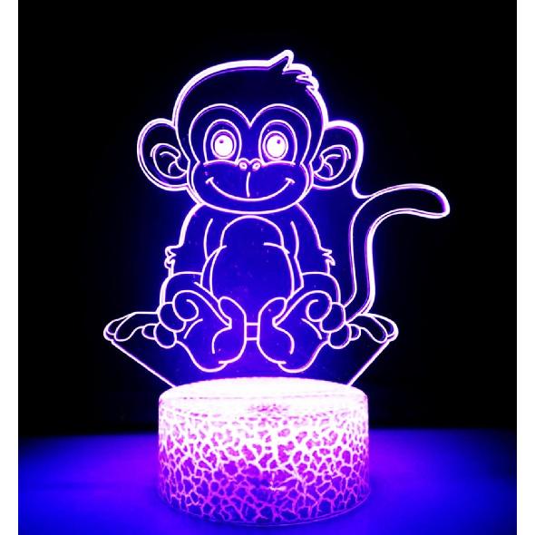 3D Monkey Night Light Lamp Illusion 7 Color Changing Touch Table Desk Decoration Lamps Acrylic Flat ABS Base USB Cable Birthday Gift Toys