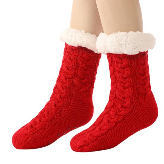1 Pair Cashmere Socks Slipper Socks with Non-Slip Dots Winter Thick Home Sleep Socks for Women And Elderly