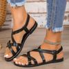 Women's Casual Flat-bottomed Round Toe Open-toe One-line Buckle Sandals