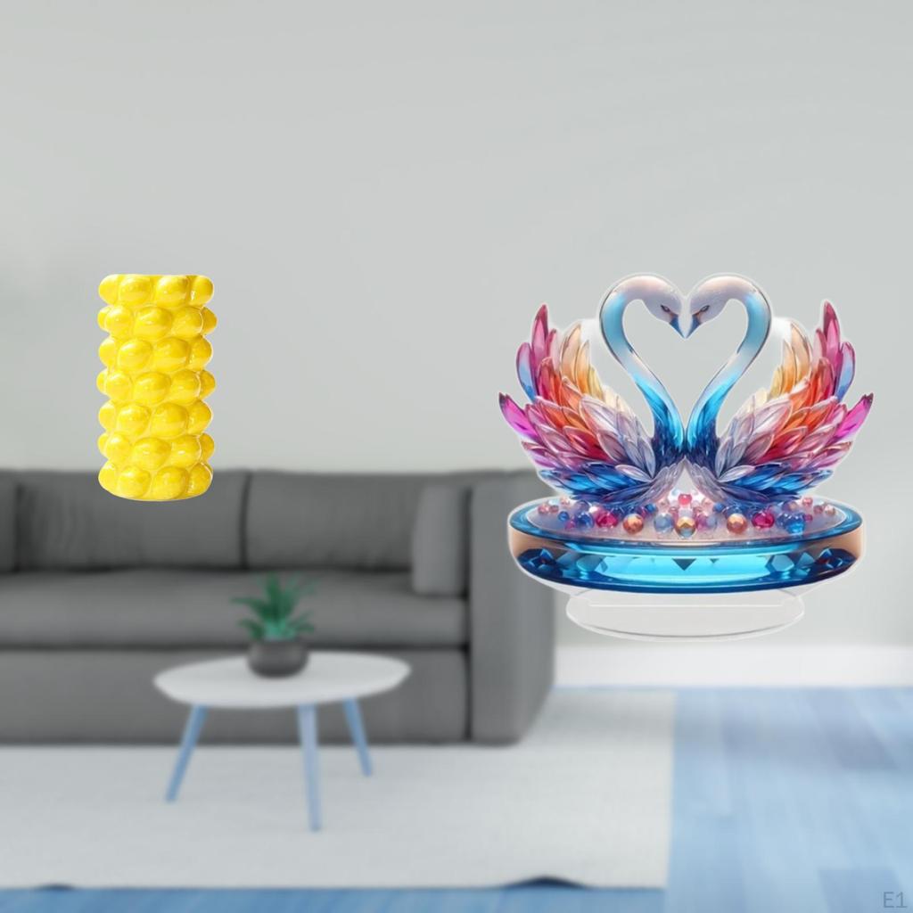 Porcelain Flower Vase And Acrylic Swan Sculpture Tabletop Centerpiece for Living Room Office Desk