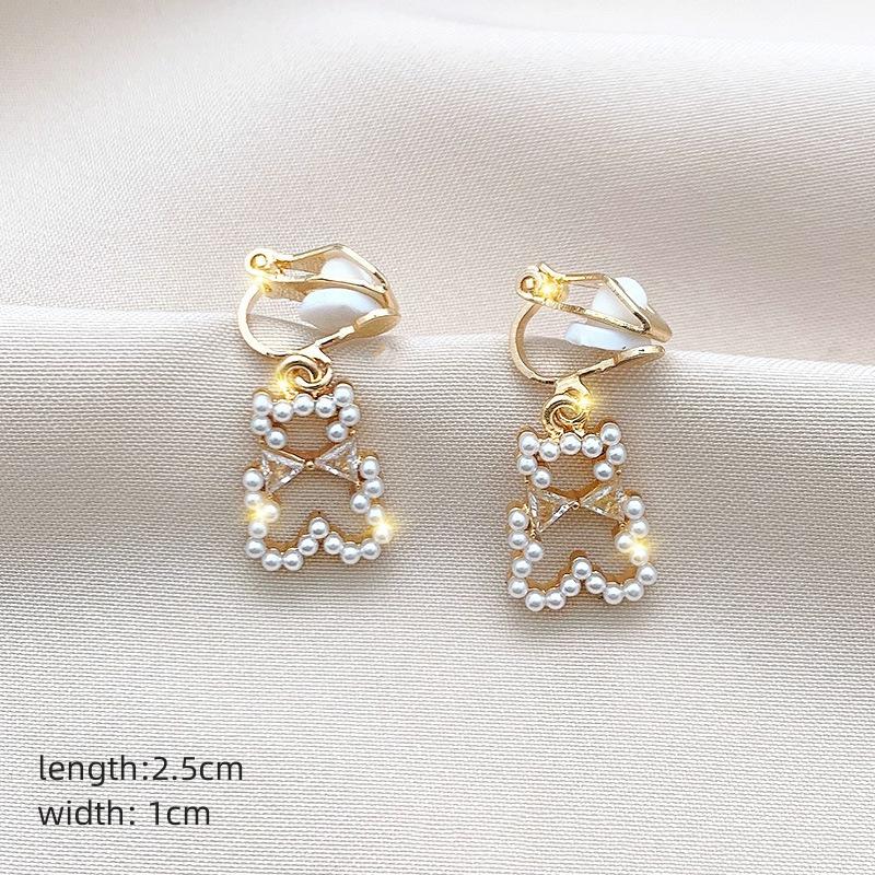 Neue Perlenblumen-Clip-On-Ohrringe mit langem Temperament, Perlenkette, Quaste, nicht durchdringende Ohrringe für Damen