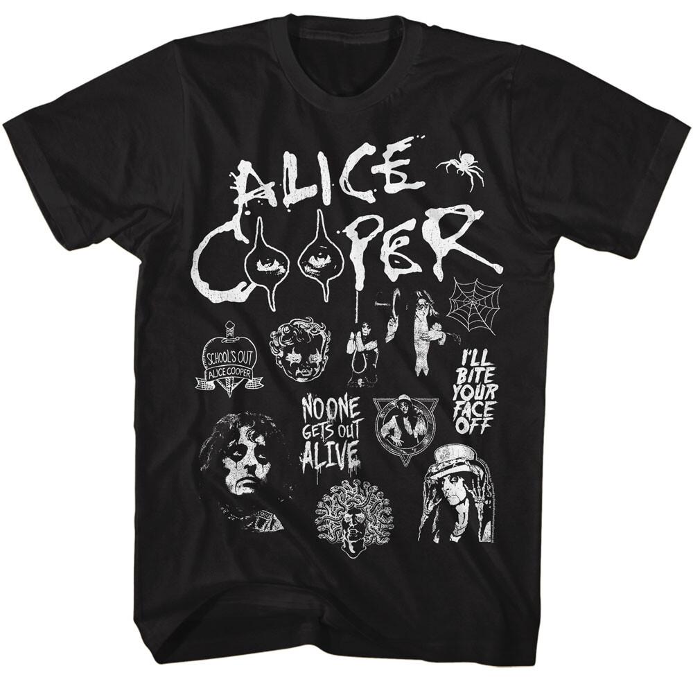 Alice Cooper Mens T-Shirt Face Collage Photos Heavy Metal Music Black SM5XL Unisex T-Shirt XXXL