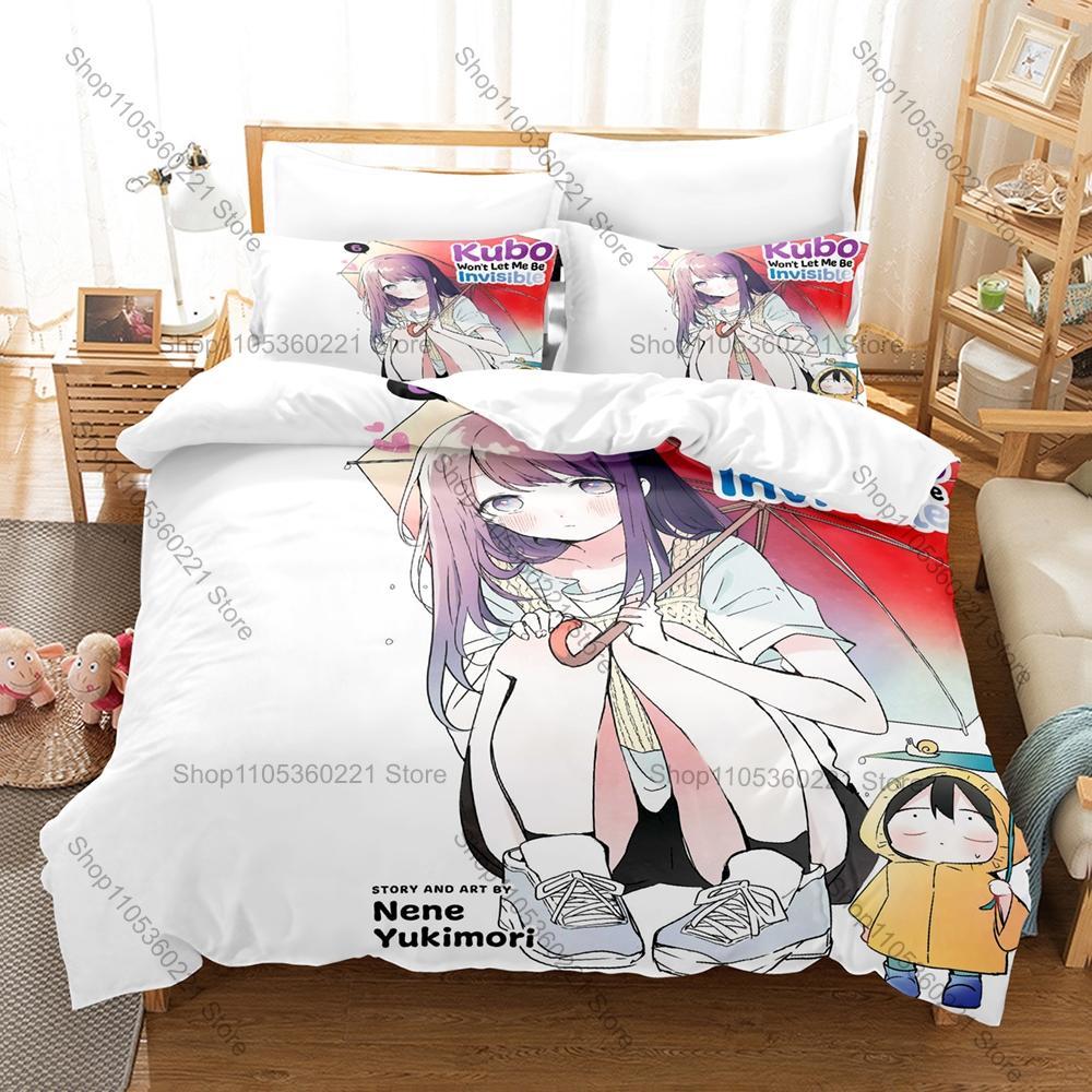 Kubo-san wa Mob wo Yurusanai Purple Hair Kubo High School Couple Duvet Cover 2 Pillowcases Cute Romance Slice of Life Bed Linen