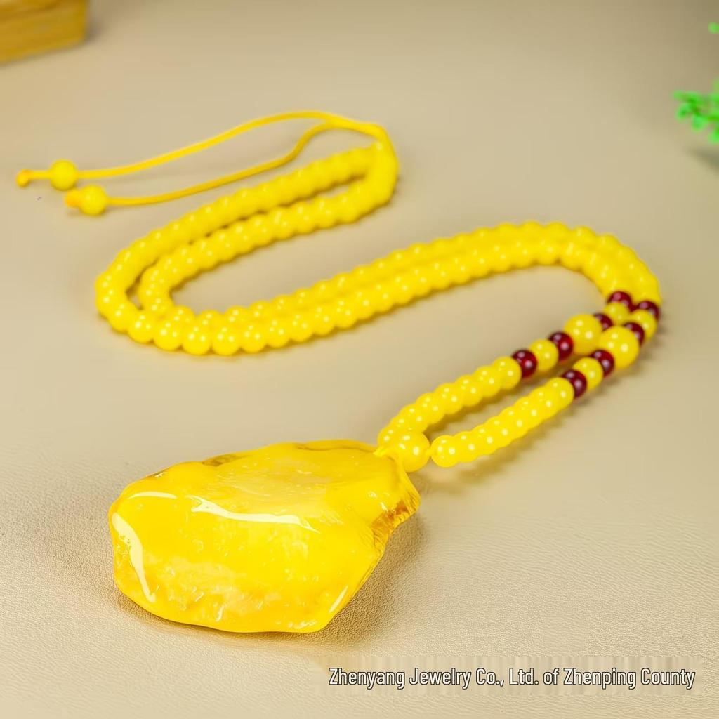 Amber Beeswax Chicken Fat Yellow Pendant Necklace: Unisex Simple Style, Second Generation Handcrafted.