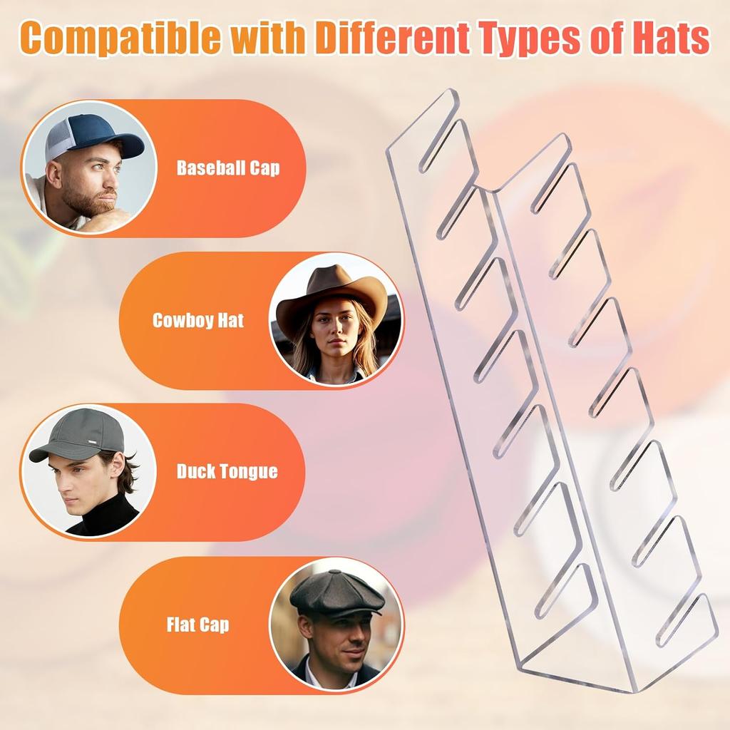 Hat Stand for Baseball Caps No Install Acrylic Hat Organizer for Baseball Caps Storage Organizer Hat Racks Hat Holder Display and Organization
