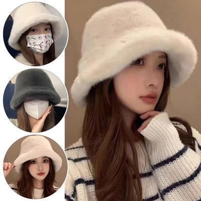 Large Head Circumference Winter Furry Hat Oversize Plush Hat Versatile Fisherman's Hat  Winter