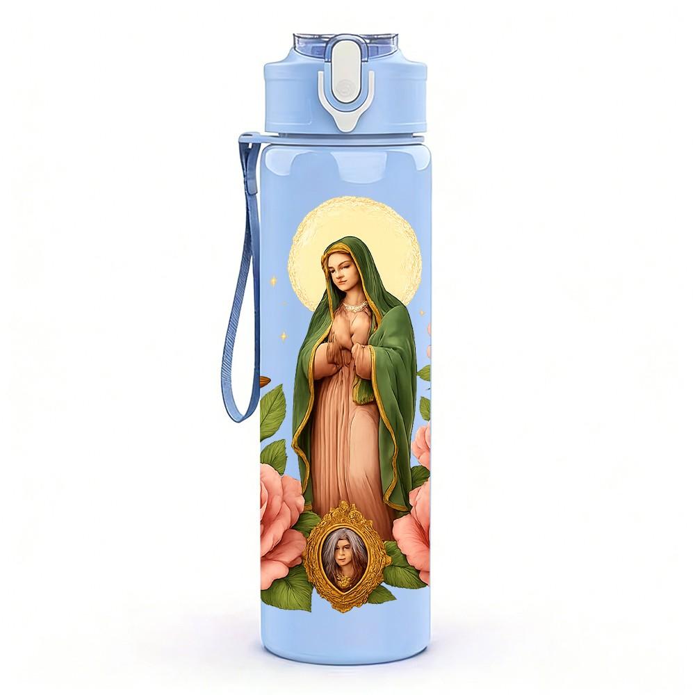 1PC Virgin Mary Rose Candle Art 750ml Color Plastic Sports Water Bottle Leakproof Flip Straw Lid Suitable for Sports Office Home Use