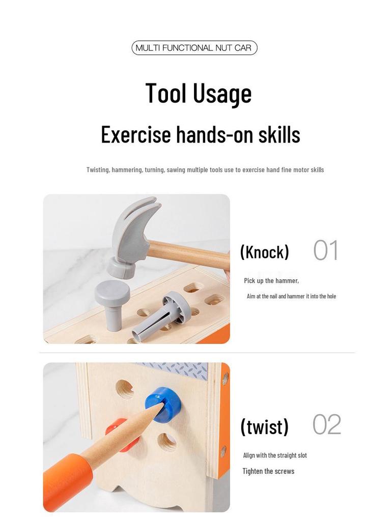 Wooden DIY Kids' Nut Assembly Tool Set - Educational Puzzle Toy for Ages 3-5