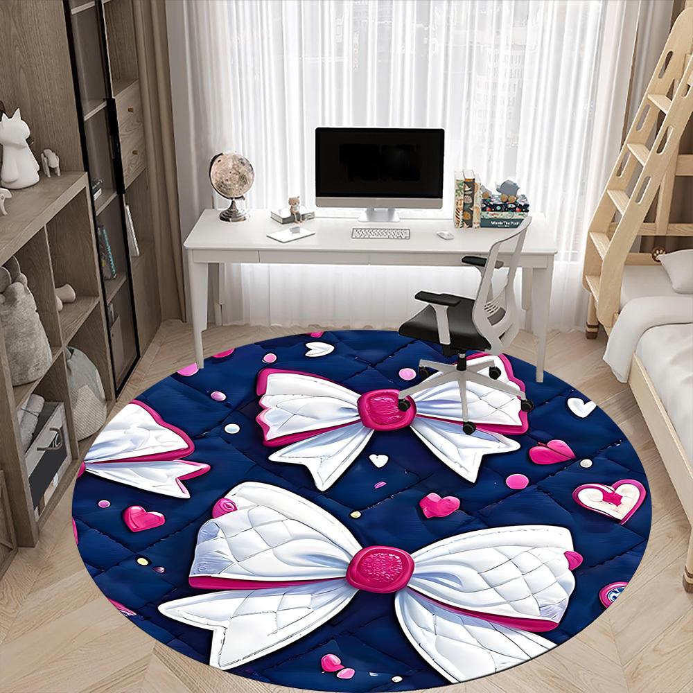 1pc Bowtie Heart Chair Carpet for Office, Indoor Non Slip Washable Polyester Fiber Carpet,
