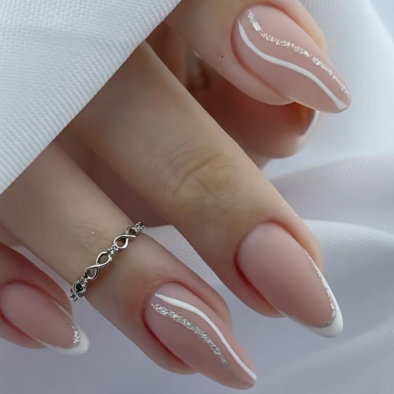 Noste Dlouhý Francouzský Ručně Dělaný Manikúrní Kousek Kamínkový Postupný Přechod Odnímatelná Nálepka na Nehty