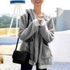 Women's  And Winter Loose Solid Color Stitching Long-Sleeved Pockets Plush Hooded Cardigan Coat