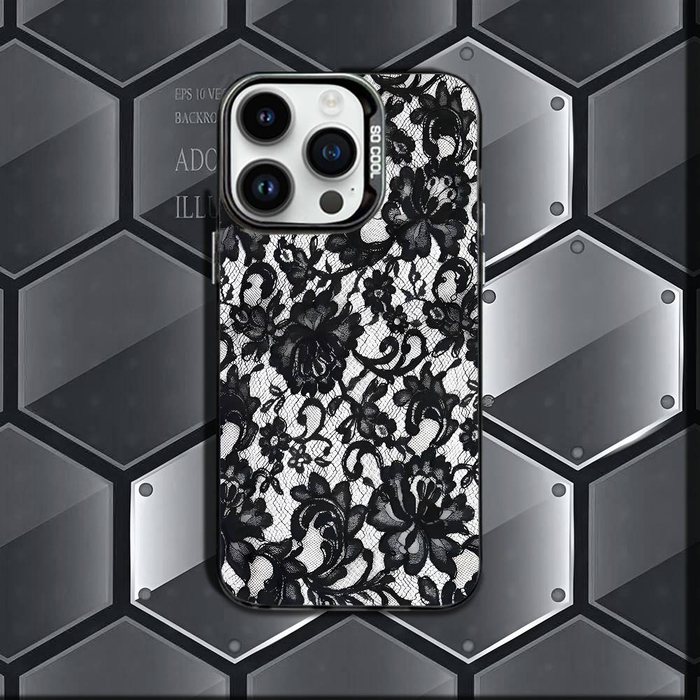 

Black lace print New Hot Phone Case For iPhone 16,15,14,13,12,11,Mini,Pro,E,MAX Black Candy Matte Shockproof Cover iPhone12mini